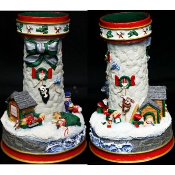 2 Danbury Cheryl Collin Lighthouse Xmas Candlestick Filling Santa Sack Waiting - Picture 3 of 13